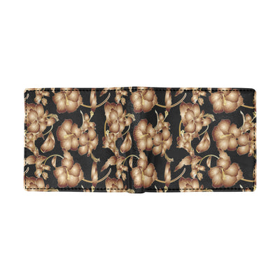 Brown Hibiscus Pattern Print Design HB06 Men's ID Card Wallet