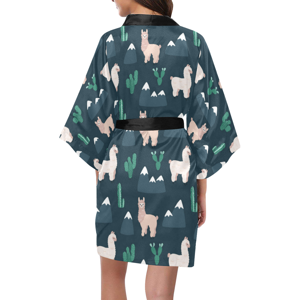 Llama Pattern Print Design 06 Women's Short Kimono