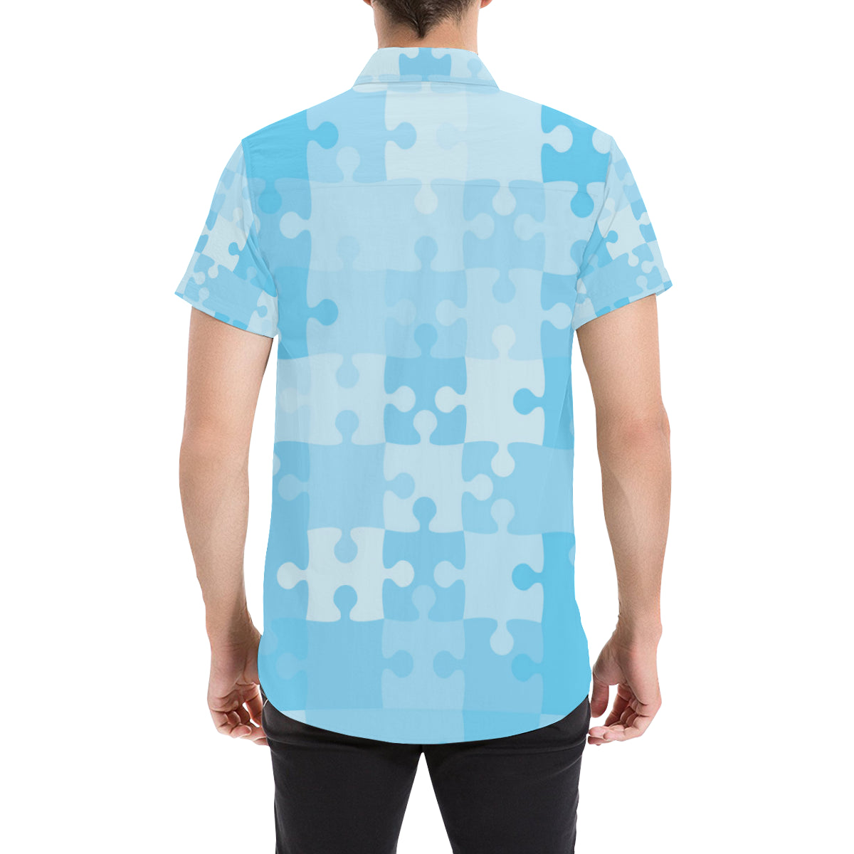Puzzle Blue Pattern Print Design A04 Men's Short Sleeve Button Up Shirt