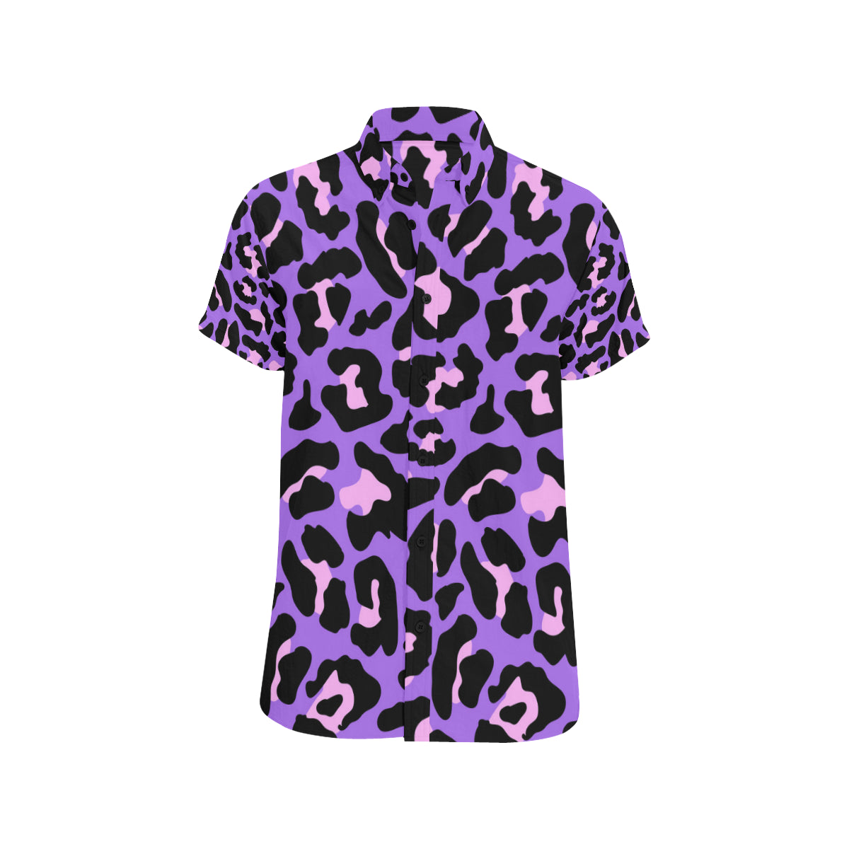 Cheetah Purple Neon Print Pattern Men's Short Sleeve Button Up Shirt