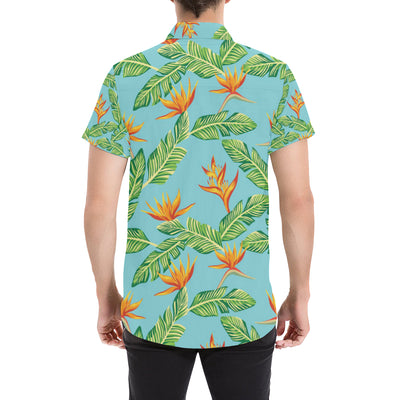 Bird Of Paradise Pattern Print Design BOP04 Men's Short Sleeve Button Up Shirt