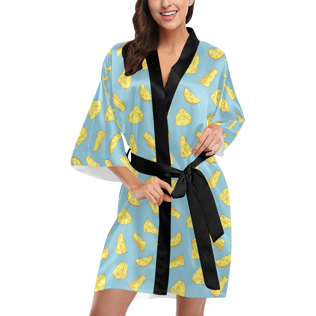 Cheese Pattern Print Design 04 Women's Short Kimono