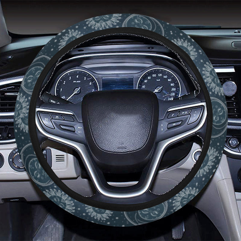 Sun Moon Tattoo Design Themed Print Steering Wheel Cover with Elastic Edge