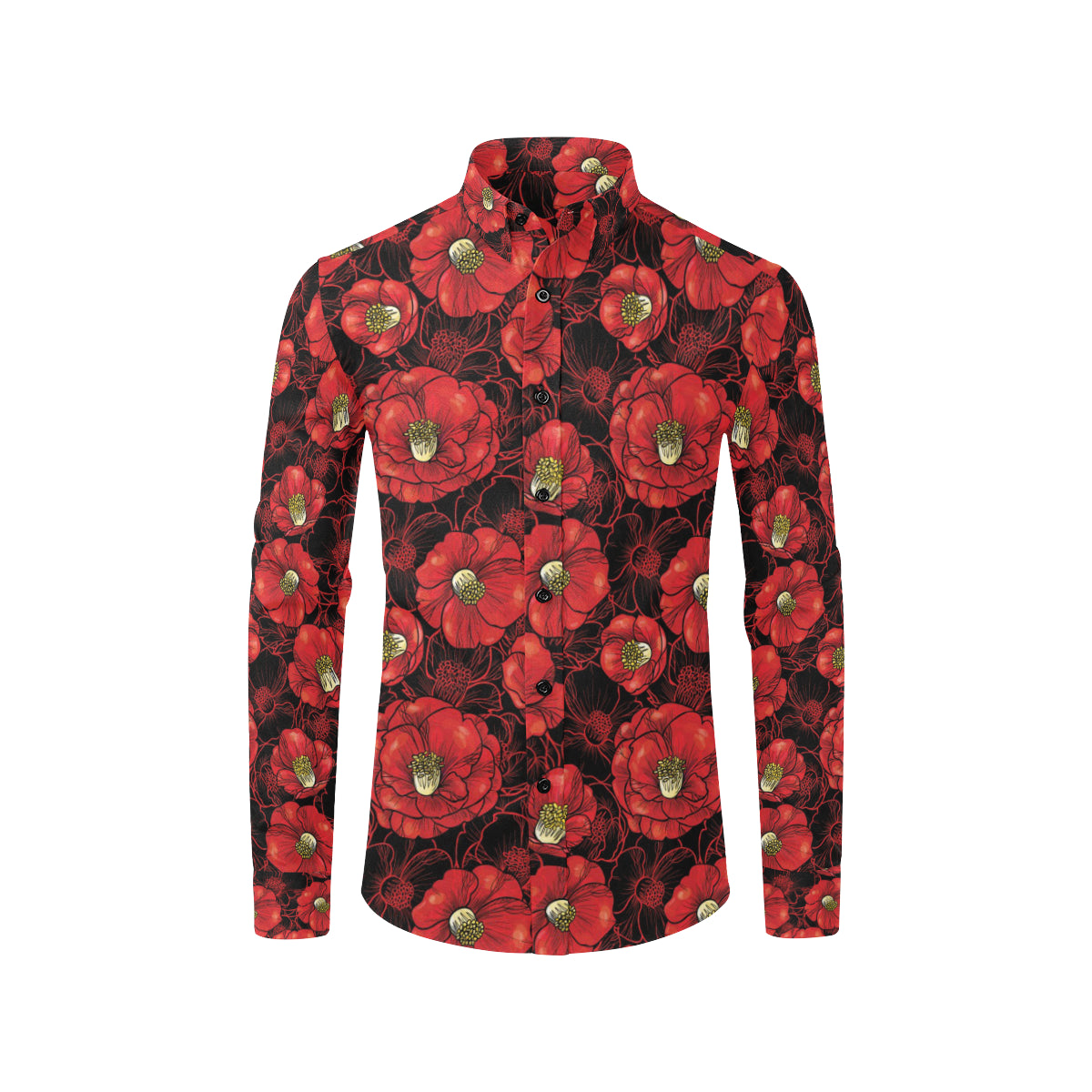 Camellia Pattern Print Design CM06 Men's Long Sleeve Shirt