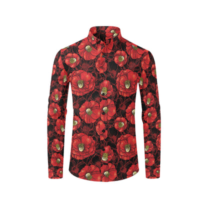 Camellia Pattern Print Design CM06 Men's Long Sleeve Shirt