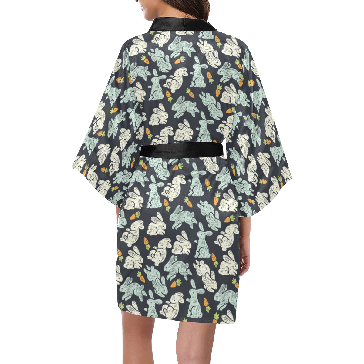 Bunny Pattern Print Design 04 Women's Short Kimono