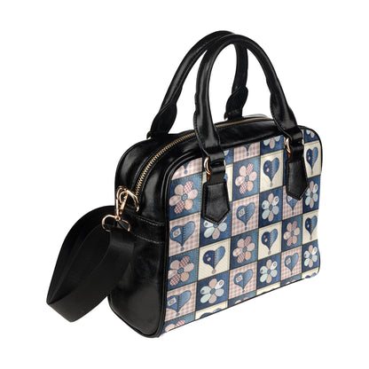 Patchwork Heart Flower Pattern Print Design 01 Shoulder Handbag