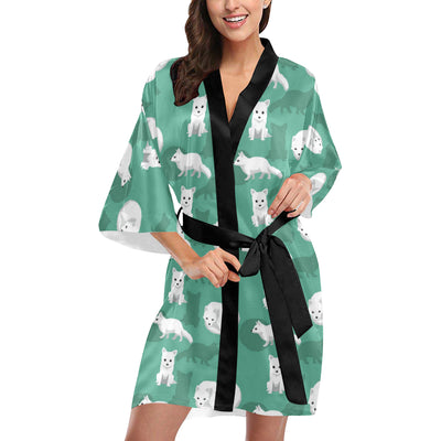 Arctic Fox Pattern Print Design Women's Short Kimono