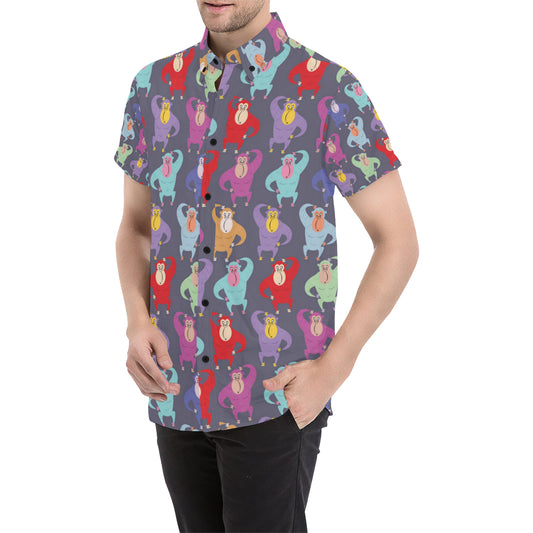 Chimpanzee Pattern Print Design 03 Men's Short Sleeve Button Up Shirt