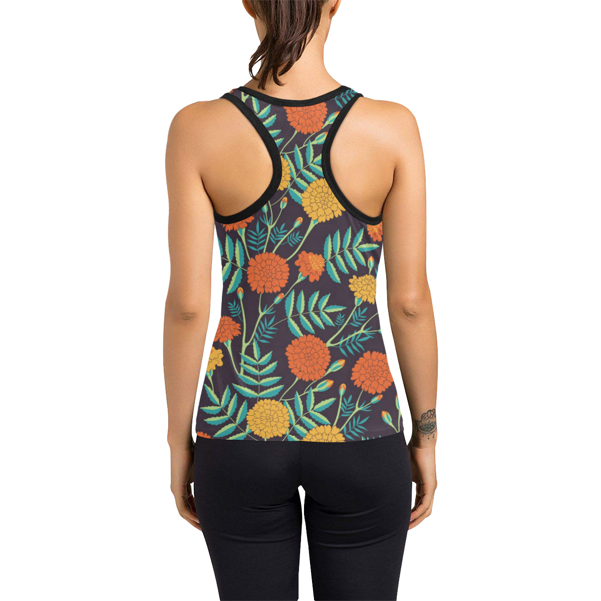 Marigold Pattern Print Design MR01 Women's Racerback Tank Top