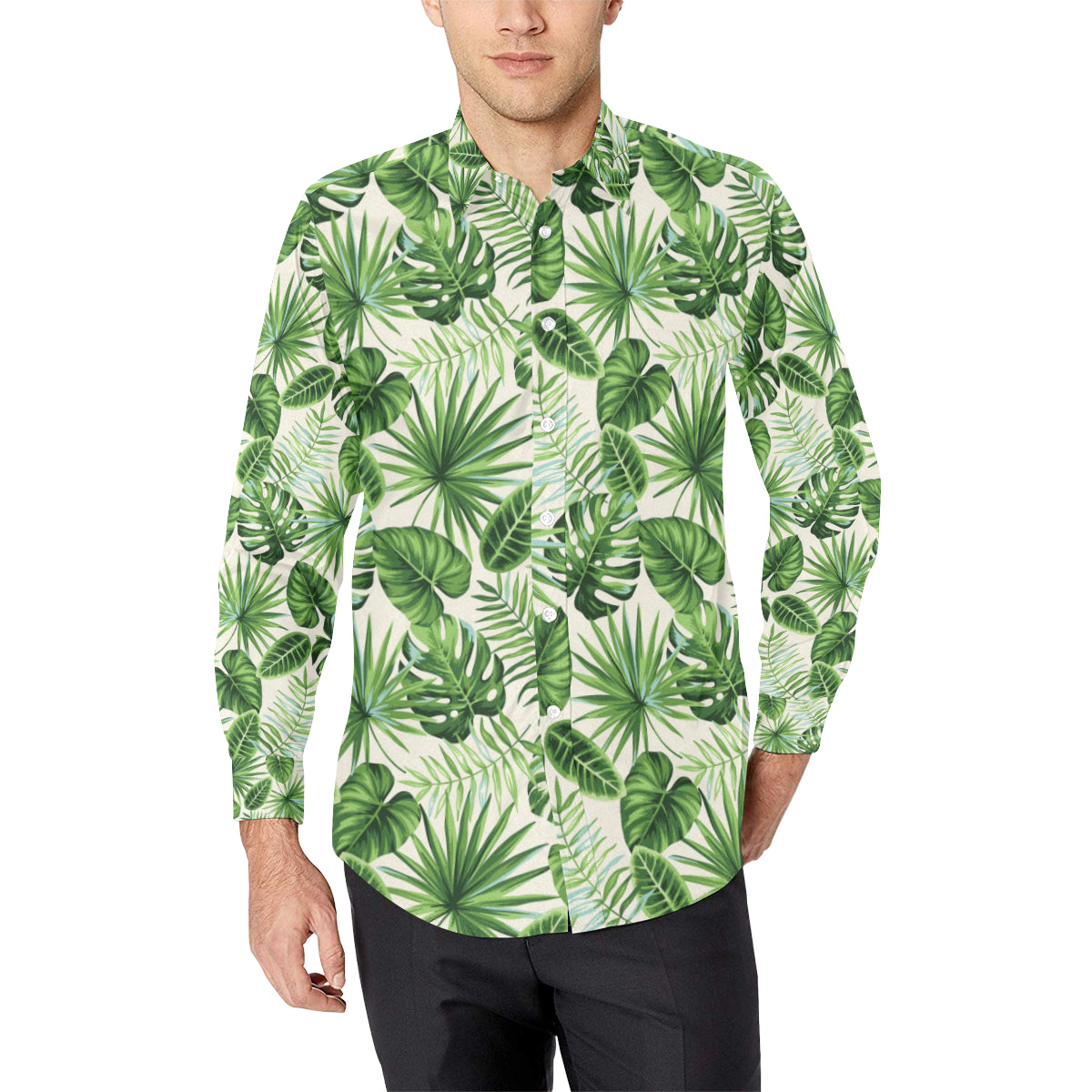 Palm Leaf Pattern Print Design A01 Men's Long Sleeve Shirt