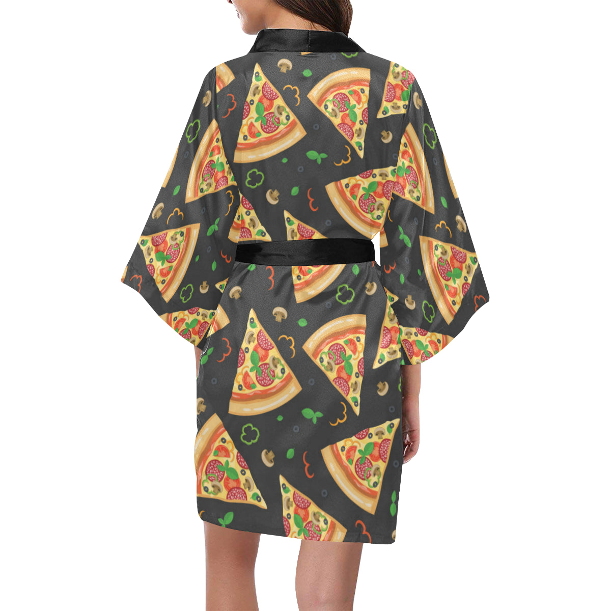 Pizza Pattern Print Design A02 Women's Short Kimono