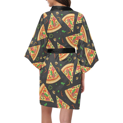 Pizza Pattern Print Design A02 Women's Short Kimono