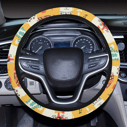 Llama Cute Themed Print Steering Wheel Cover with Elastic Edge