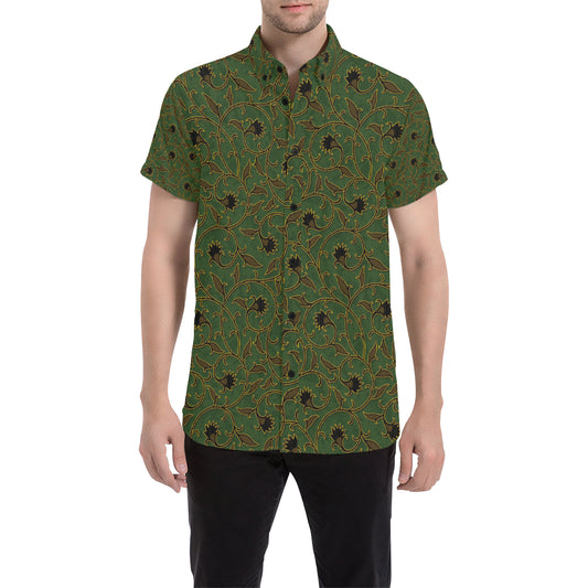 Brocade Pattern Print Design 02 Men's Short Sleeve Button Up Shirt