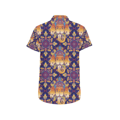 Ganesha Pattern Print Design 01 Men's Short Sleeve Button Up Shirt