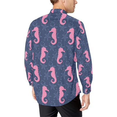 SeaHorse Pink Pattern Print Design 02 Men's Long Sleeve Shirt