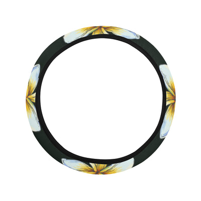 White Plumeria Pattern Print Design PM022 Steering Wheel Cover with Elastic Edge