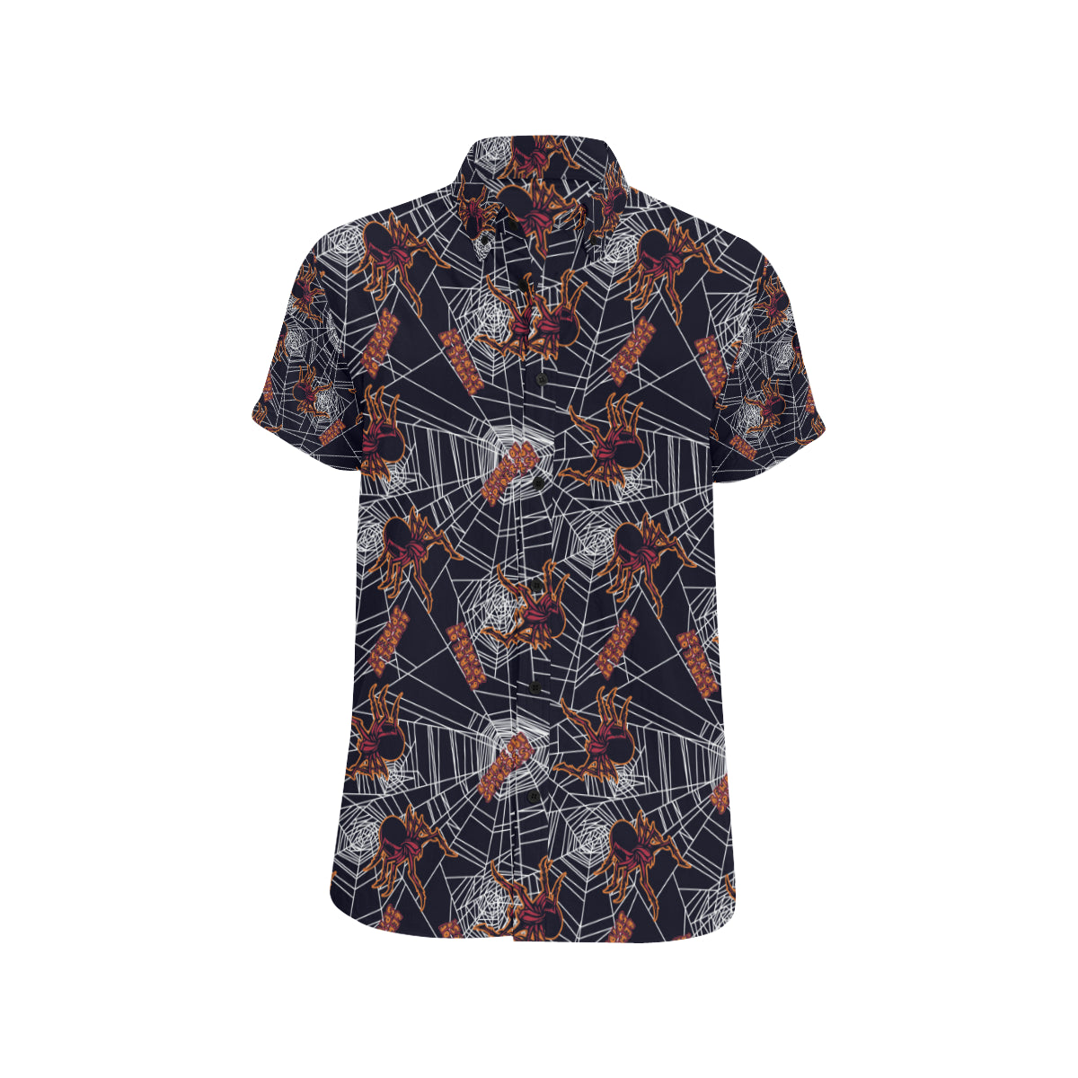 Tarantula Spiderwebs Pattern Print Design 01 Men's Short Sleeve Button Up Shirt