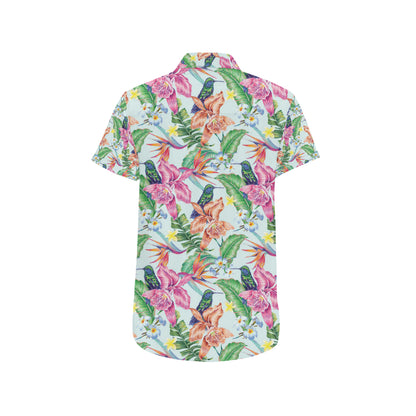 Hummingbird Tropical Pattern Print Design 05 Men's Short Sleeve Button Up Shirt