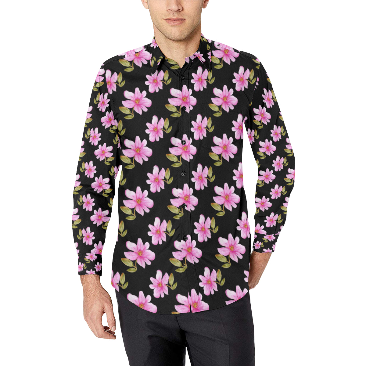 Magnolia Pattern Print Design MAG06 Men's Long Sleeve Shirt