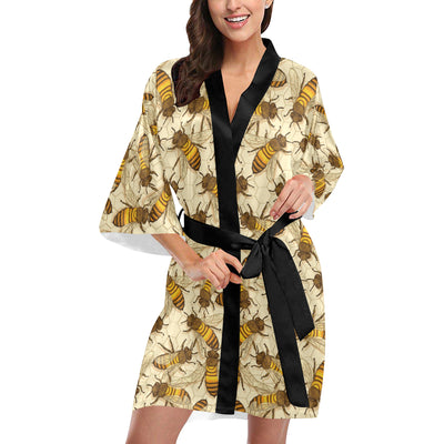 Bee Pattern Print Design BEE05 Women Kimono Robe