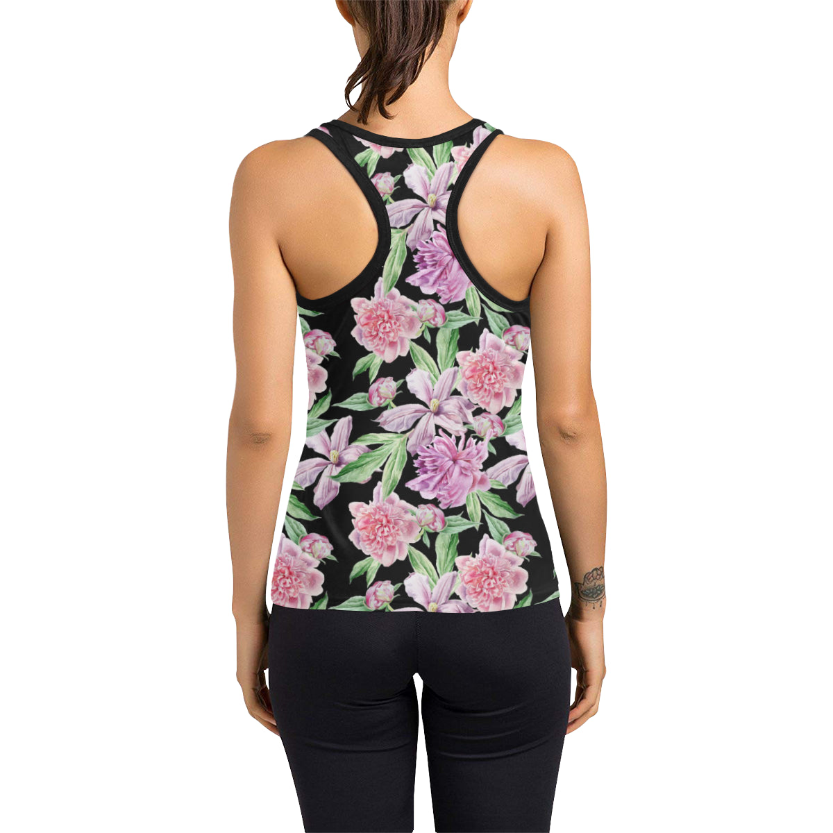 Peony Pattern Print Design PE08 Women's Racerback Tank Top