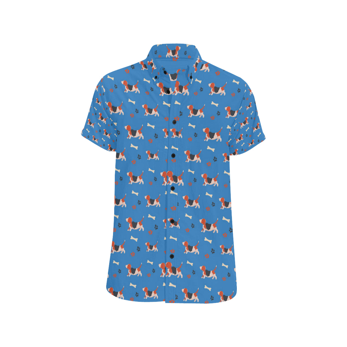 Basset Hound Pattern Print Design 02 Men's Short Sleeve Button Up Shirt