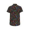 Music Note Colorful Themed Print Men's Short Sleeve Button Up Shirt