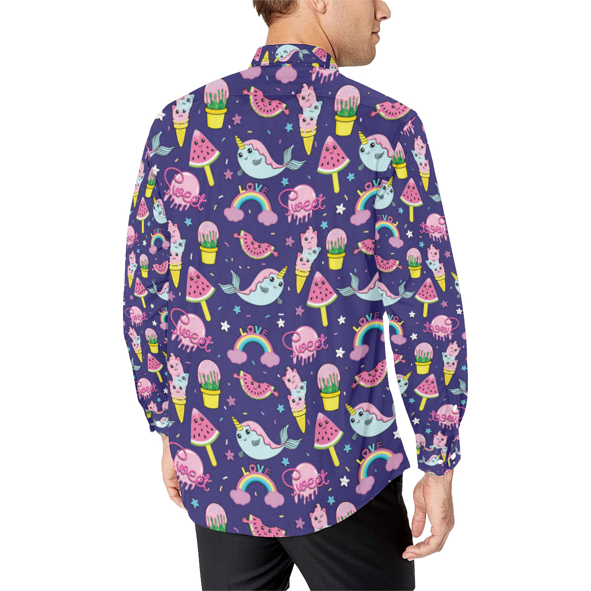 Narwhal Cute Pattern Print Design 02 Men's Long Sleeve Shirt