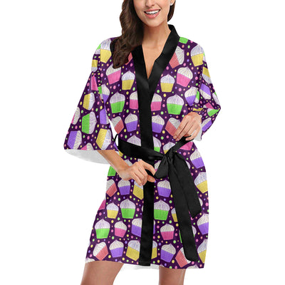 Cupcake Pattern Print Design CP07 Women's Short Kimono