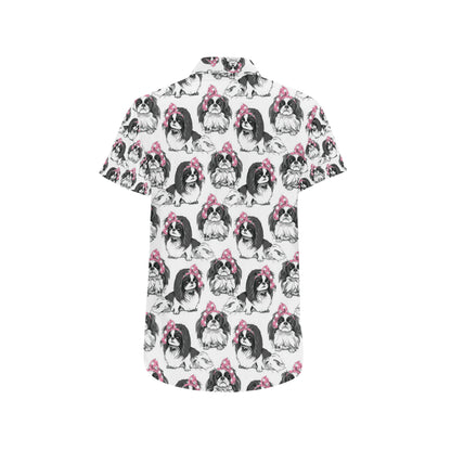 Japanese Chin Pattern Print Design 01 Men's Short Sleeve Button Up Shirt