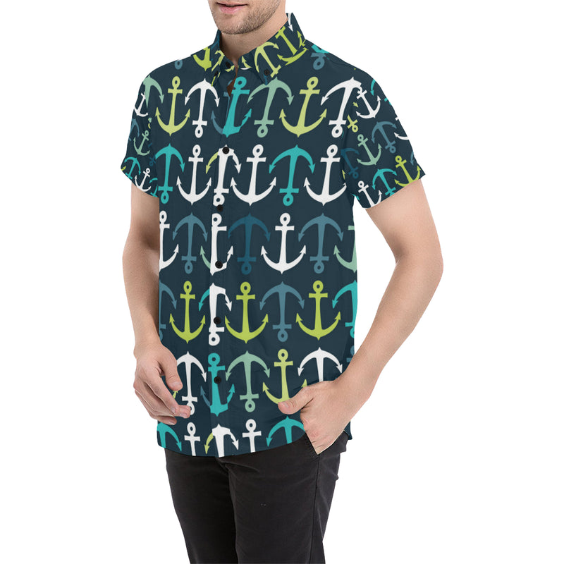 Anchor Pattern Print Design 03 Men's Short Sleeve Button Up Shirt