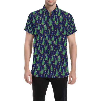 Peacock Art Design Print Men's Short Sleeve Button Up Shirt
