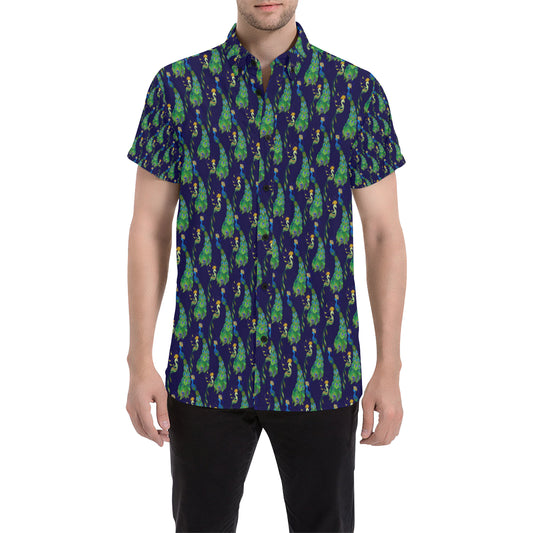 Peacock Art Design Print Men's Short Sleeve Button Up Shirt