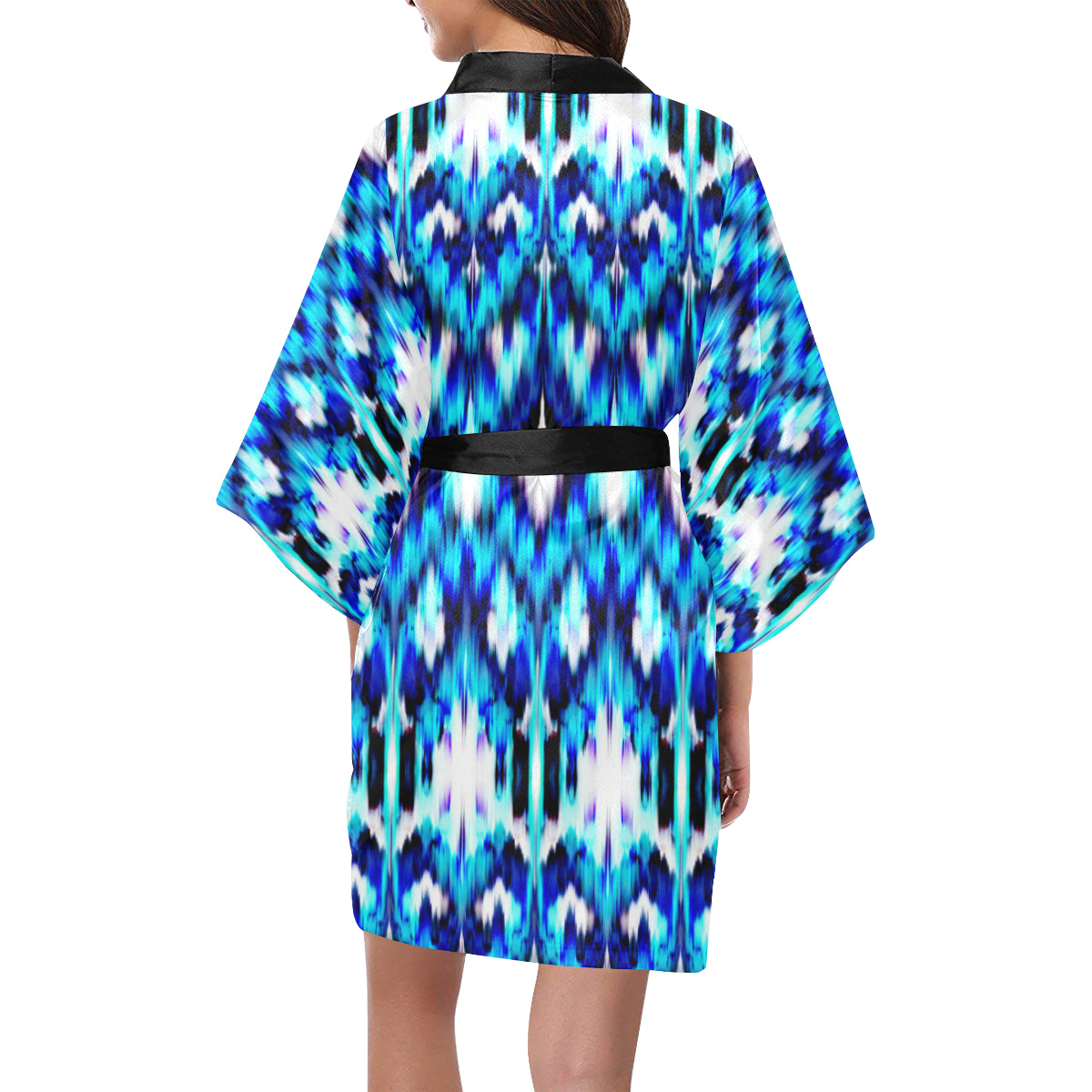 Ikat Blue Pattern Print Design 01 Women's Short Kimono