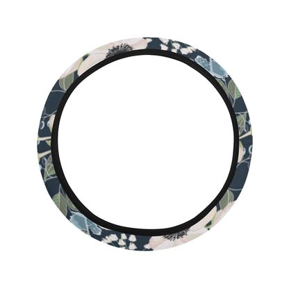 Anemone Pattern Print Design AM02 Steering Wheel Cover with Elastic Edge