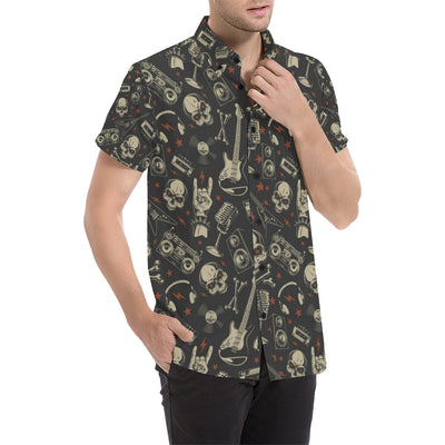 Rock and Roll Skull Pattern Print Design A03 Men's Short Sleeve Button Up Shirt