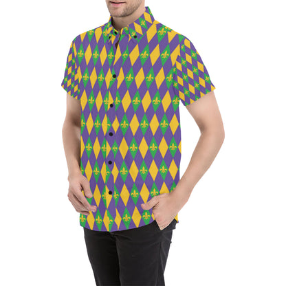 Mardi Gras Pattern Print Design 05 Men's Short Sleeve Button Up Shirt