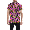 Tropical Folower Pink Hibiscus Print Men's Short Sleeve Button Up Shirt