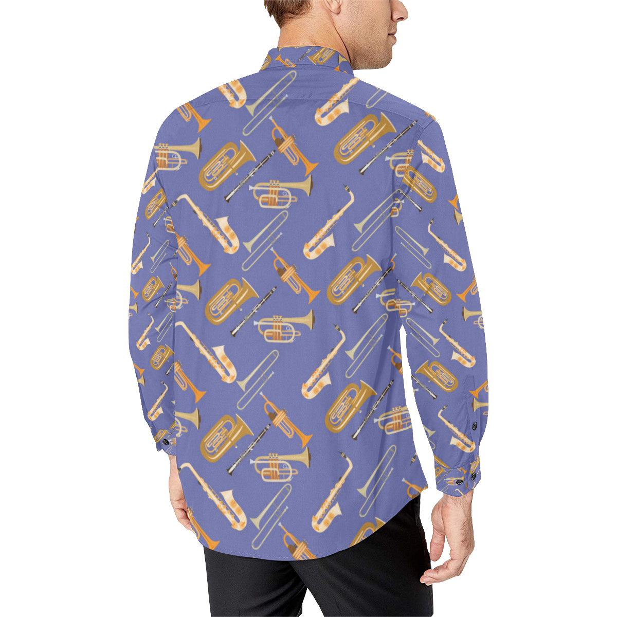 Trombone Pattern Print Design 02 Men's Long Sleeve Shirt