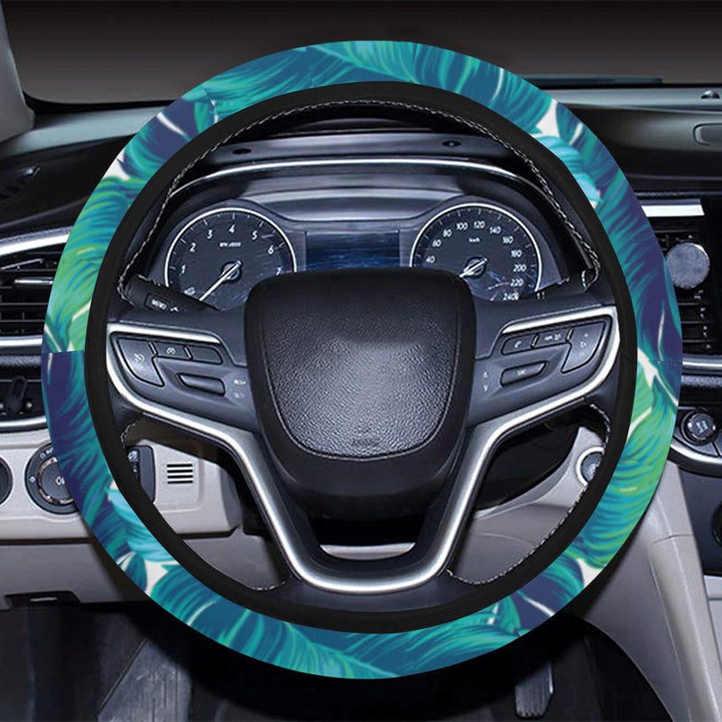 Brightness Tropical Palm Leaves Steering Wheel Cover with Elastic Edge