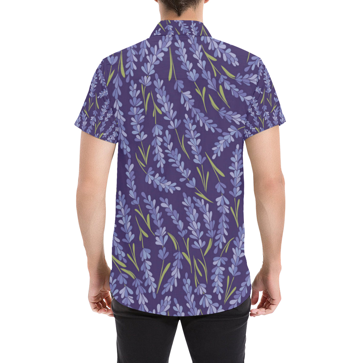 Lavender Pattern Print Design 03 Men's Short Sleeve Button Up Shirt