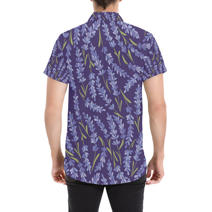 Lavender Pattern Print Design 03 Men's Short Sleeve Button Up Shirt