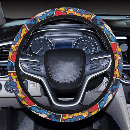 Comic Book Pattern Print Design 03 Steering Wheel Cover with Elastic Edge