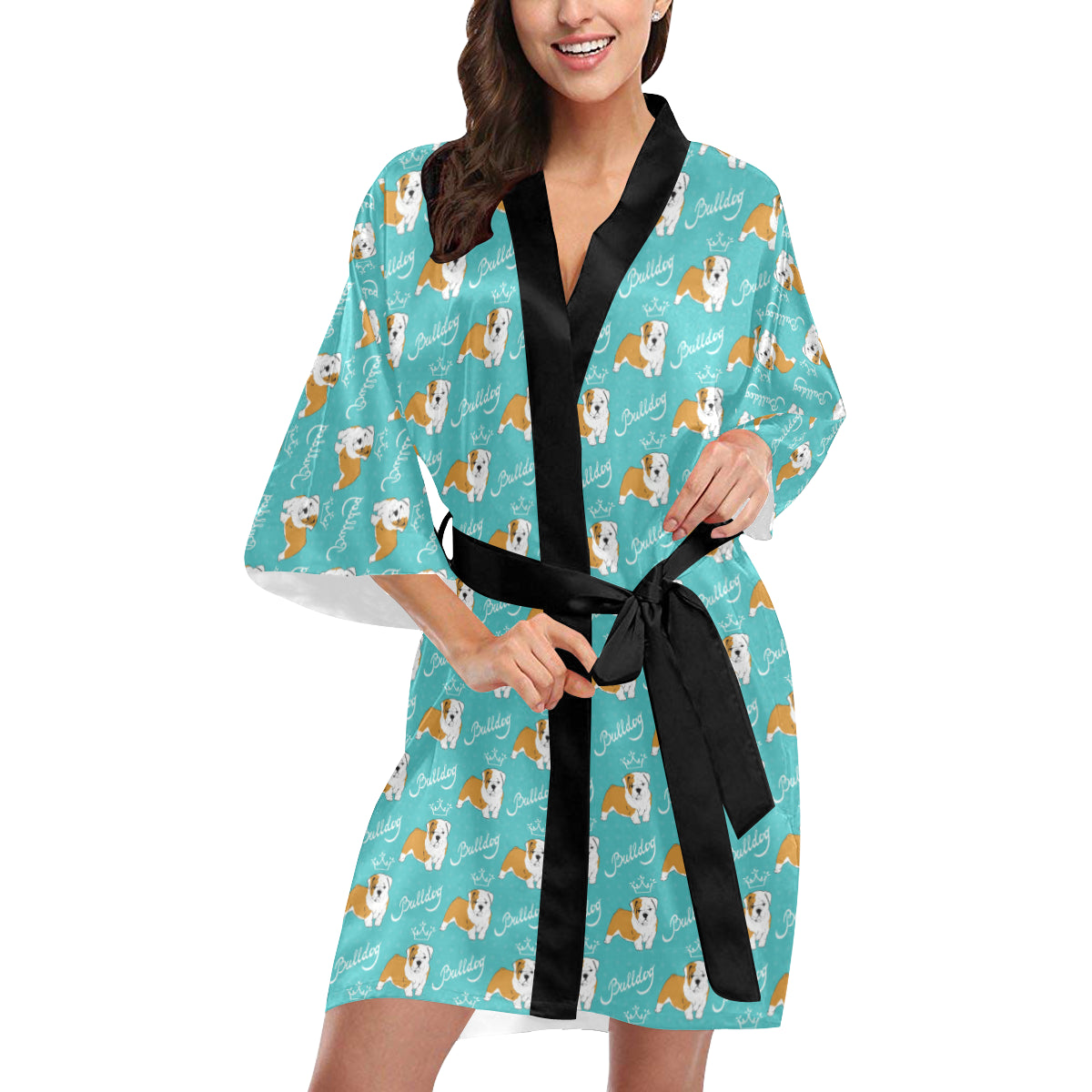 Bulldogs Pattern Print Design 05 Women's Short Kimono