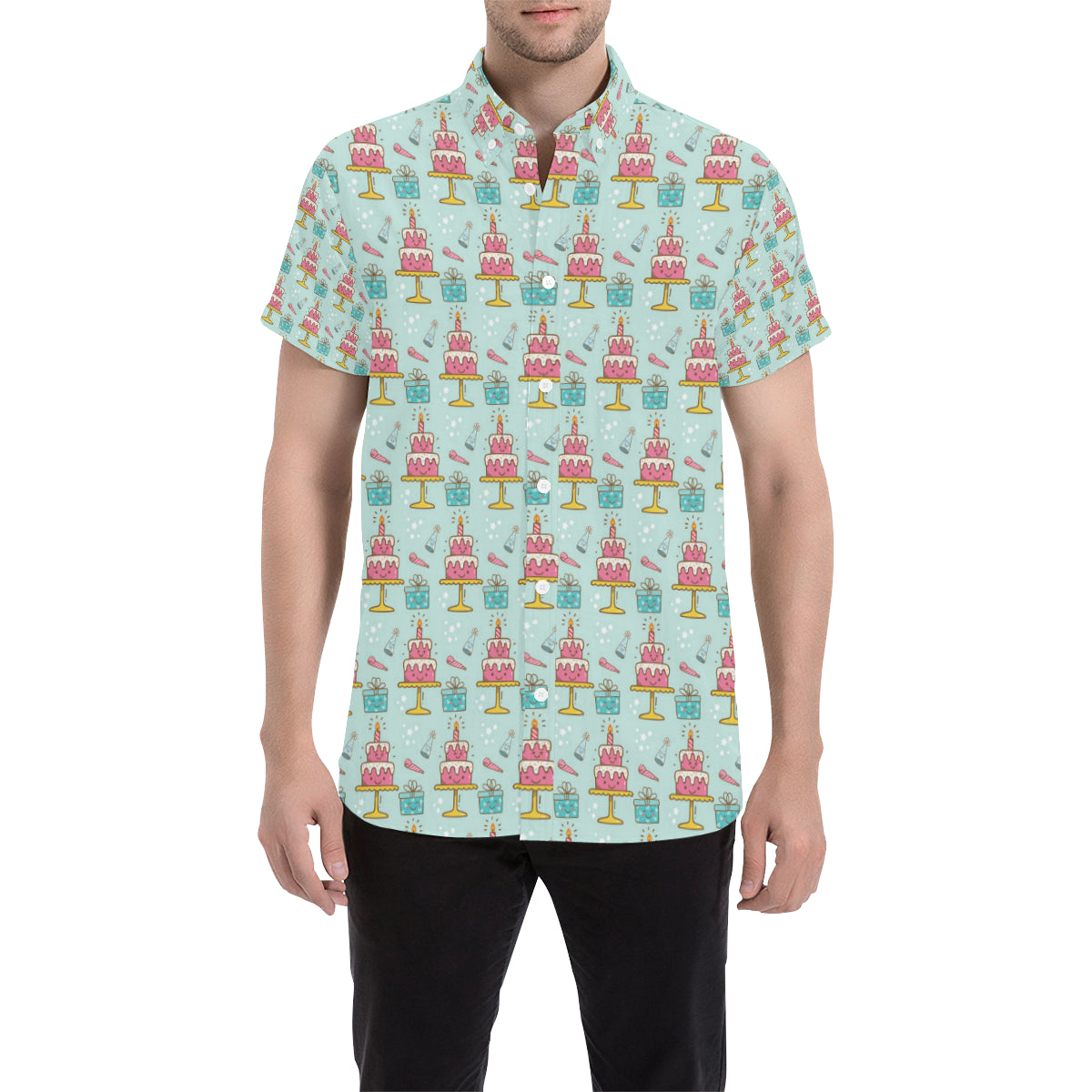 Cake Pattern Print Design 06 Men's Short Sleeve Button Up Shirt