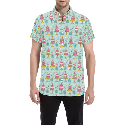 Cake Pattern Print Design 06 Men's Short Sleeve Button Up Shirt