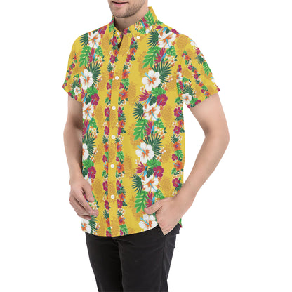 Hawaiian Themed Pattern Print Design H09 Men's Short Sleeve Button Up Shirt