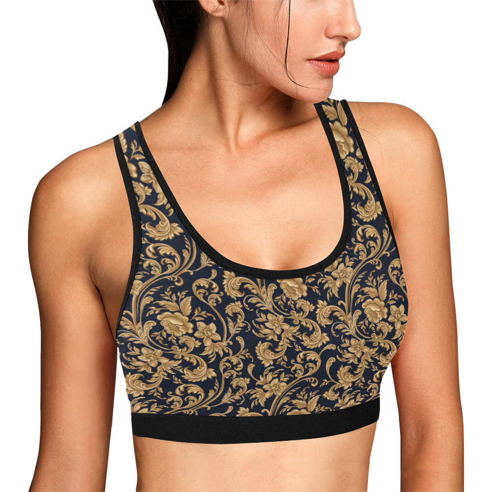 Baroque Golden Pattern Print Design 03 Sports Bra